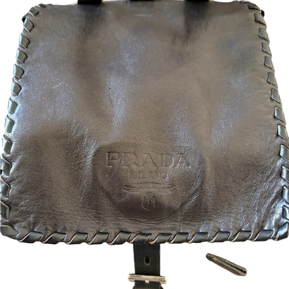 Prada Made in Italy Nylon Whipstitch Leather Trim Backpack Black - Picture 4 of 16